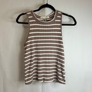We The Free Striped Ribbed Tank Top Keyhole Back Cutout Women's Small